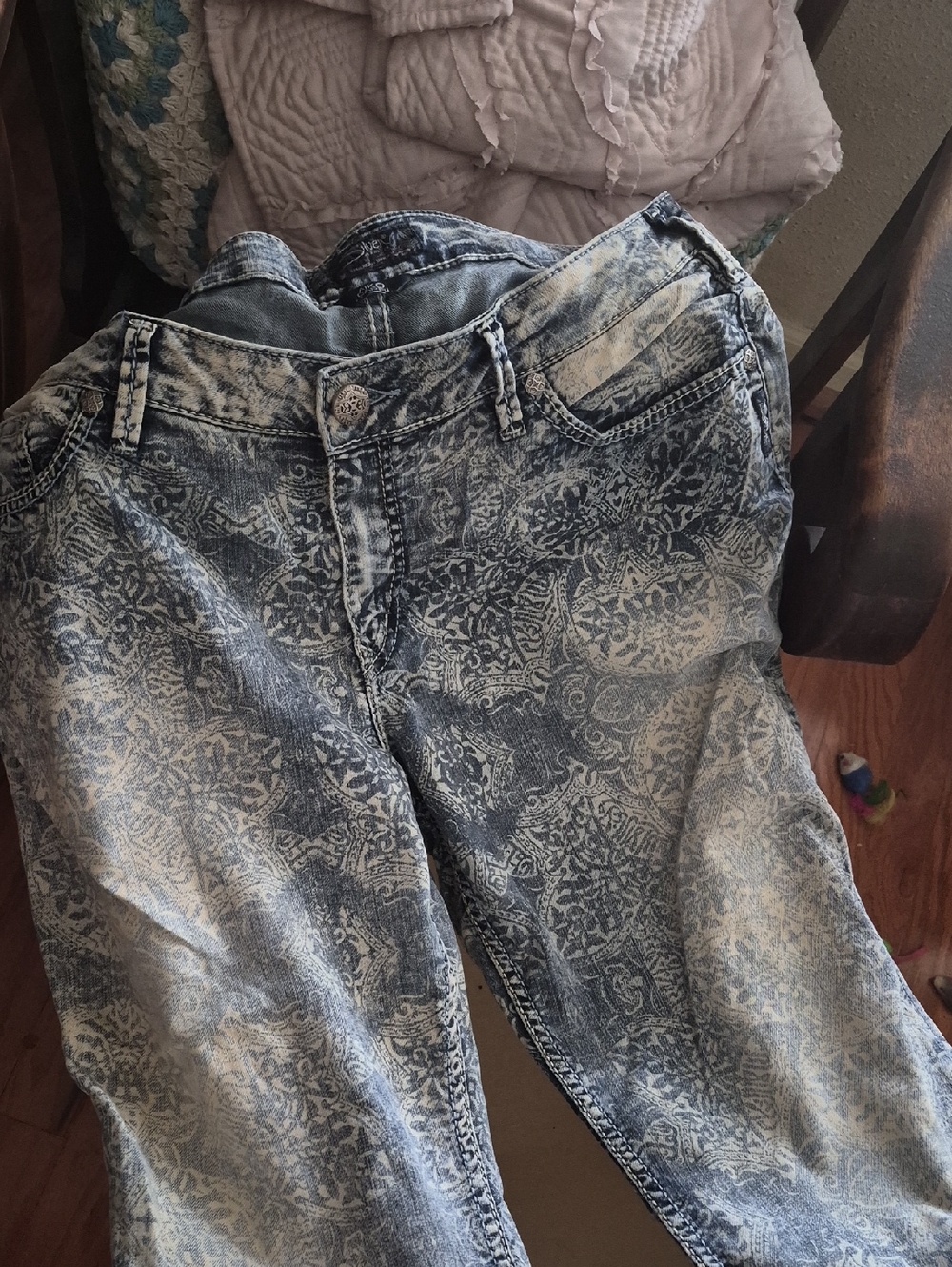 Silver Jeans Distressed Blue Paisley-Print Boyfriend Jeans